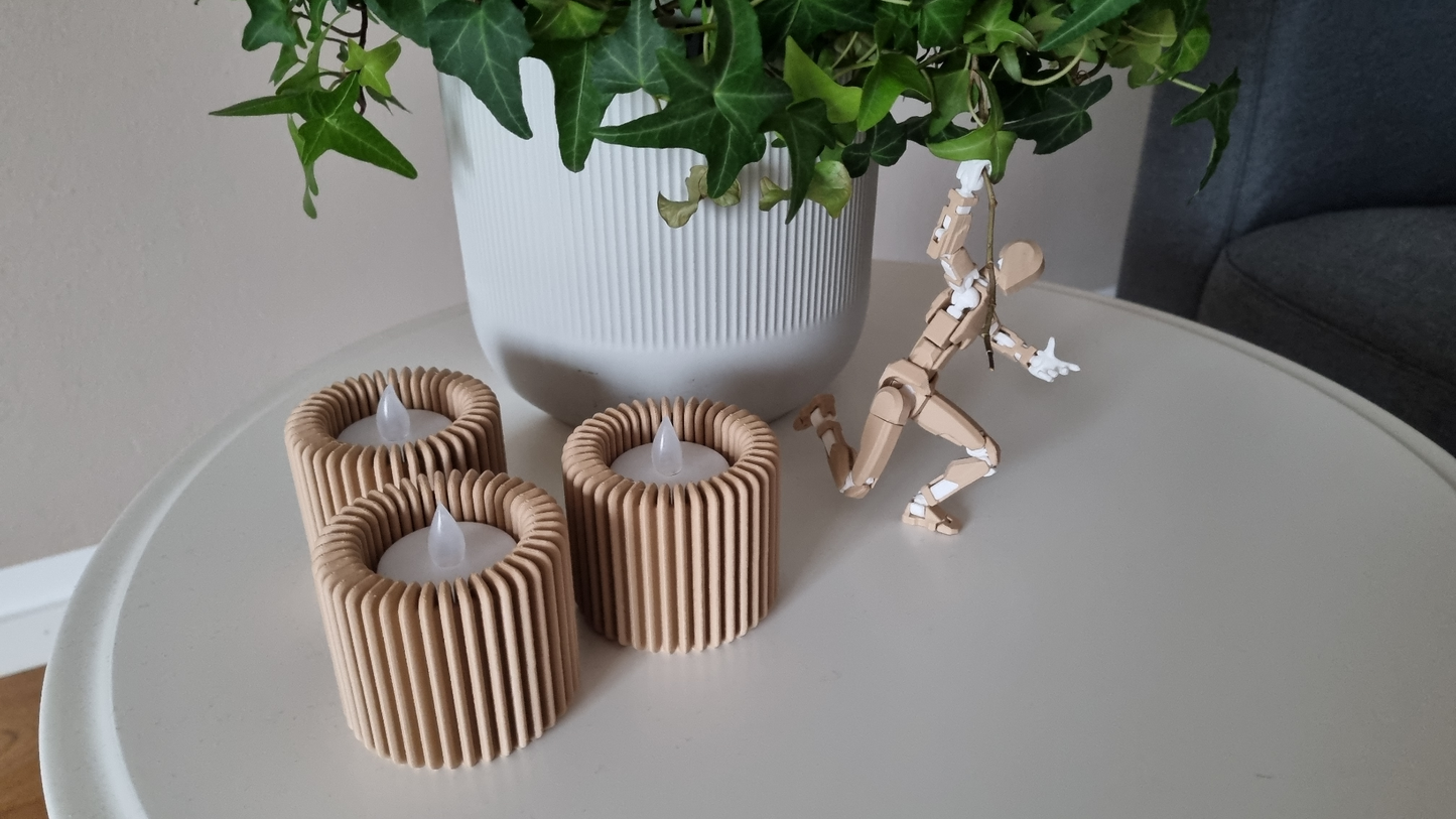 Japandi LED-Teelichthalter – gerippt