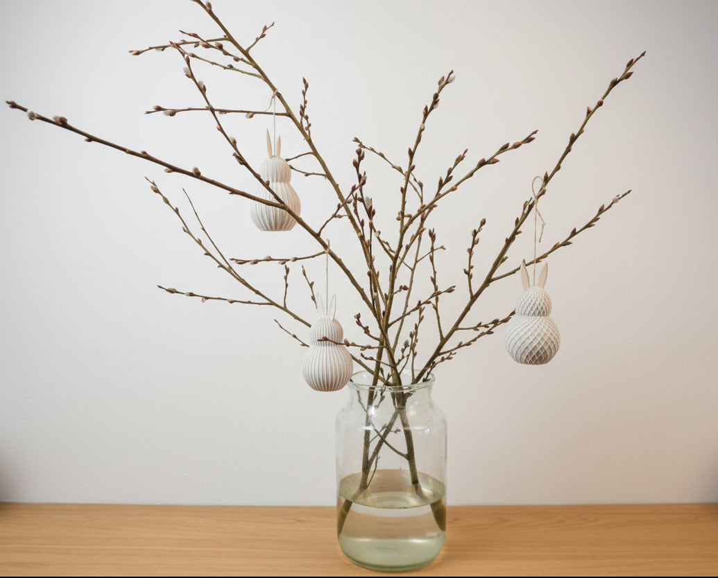 Osterhasen Anhänger 3er Set im Japandi Stil in Bone White