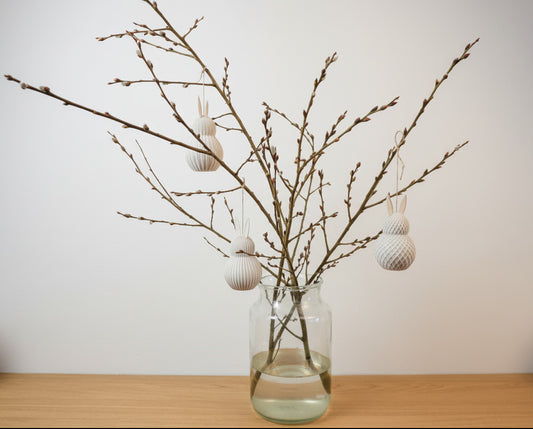 Osterhasen Anhänger 3er Set im Japandi Stil in Bone White