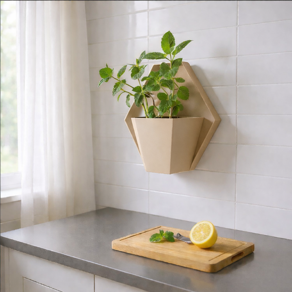 Geometrischer Wandpflanzer im Japandi Stil