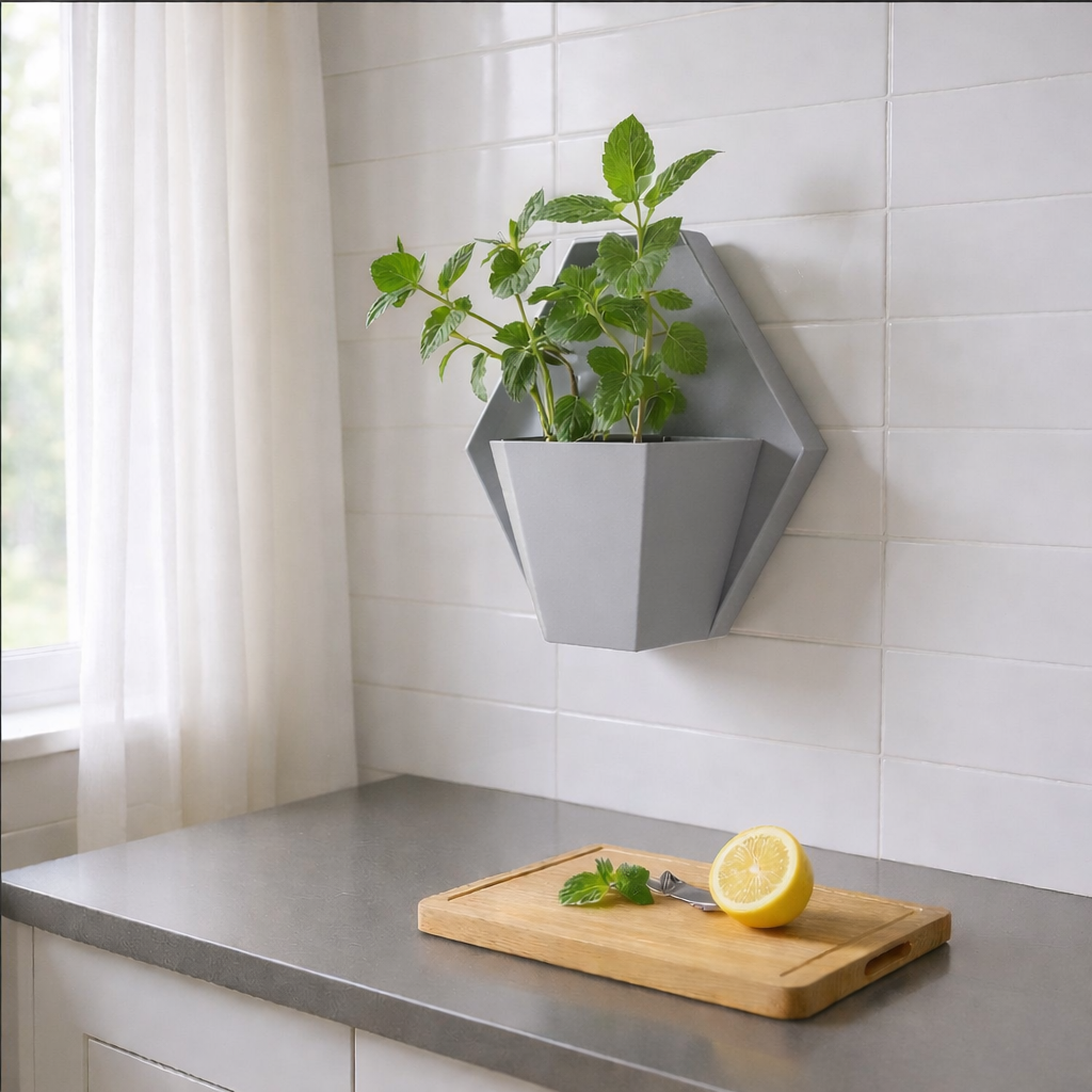 Geometrischer Wandpflanzer im Japandi Stil