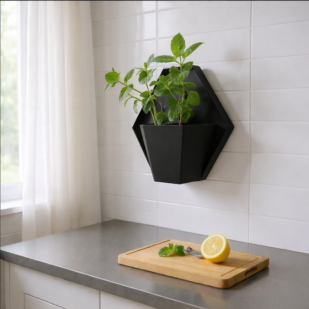 Geometrischer Wandpflanzer im Japandi Stil