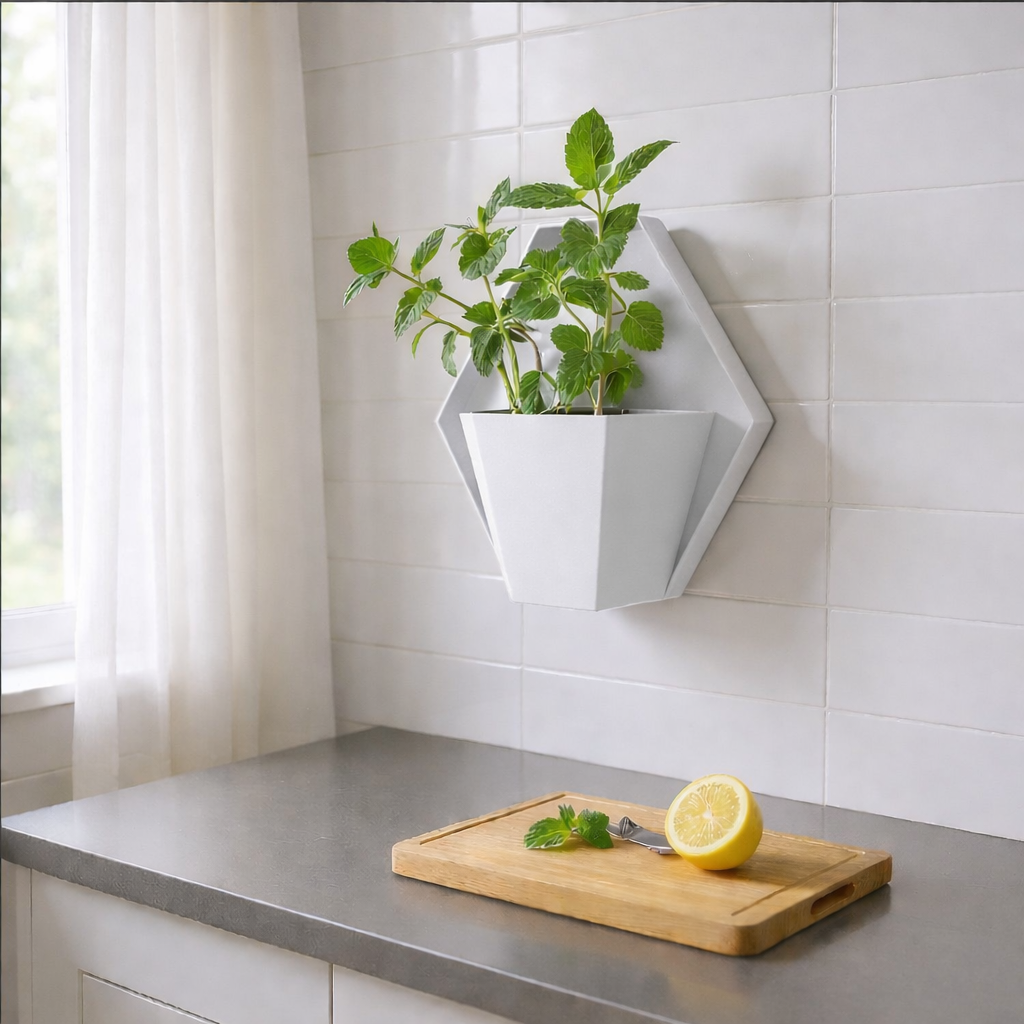 Geometrischer Wandpflanzer im Japandi Stil