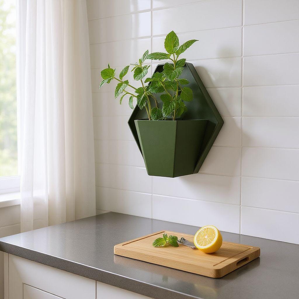 Geometrischer Wandpflanzer im Japandi Stil