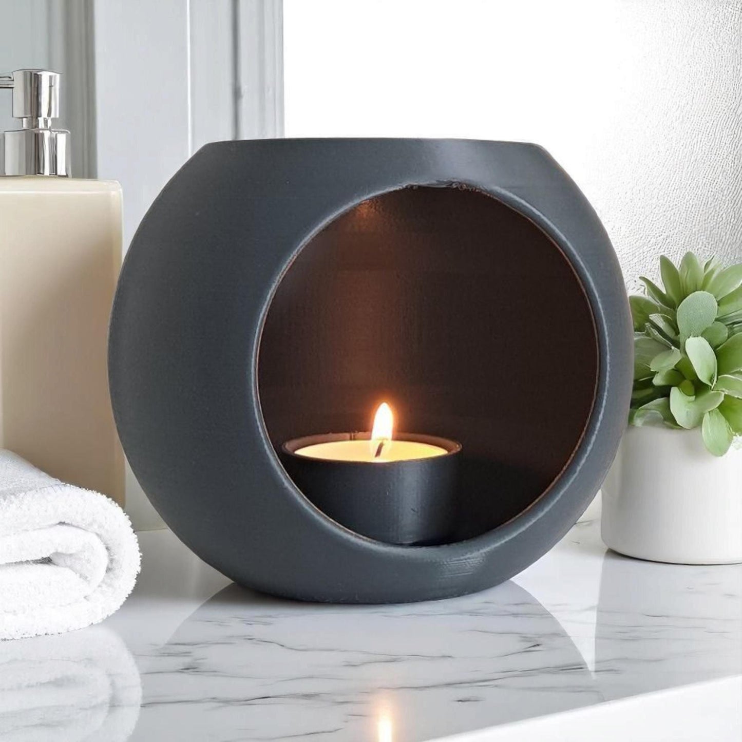 Moderner Kugel Kerzenhalter – Minimalistischer Teelichthalter aus 3D Druck – Runde Deko Schale für Kerzen & Wohnaccessoires – 120 mm