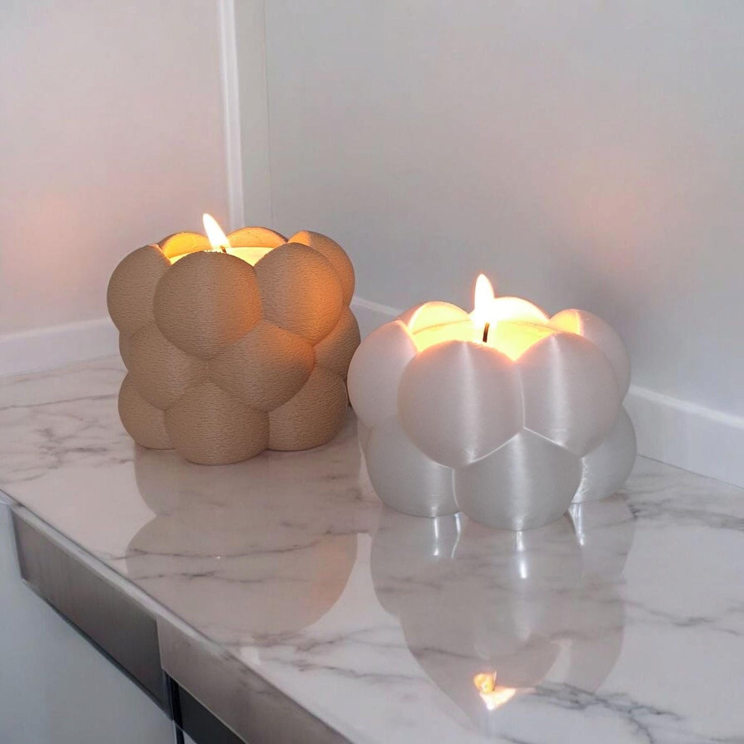 Teelichthalter Set modern – Kerzenhalter im Kugel Design – 3D gedruckte Wohnaccessoires – 2er Set für 40 mm LED Teelichter