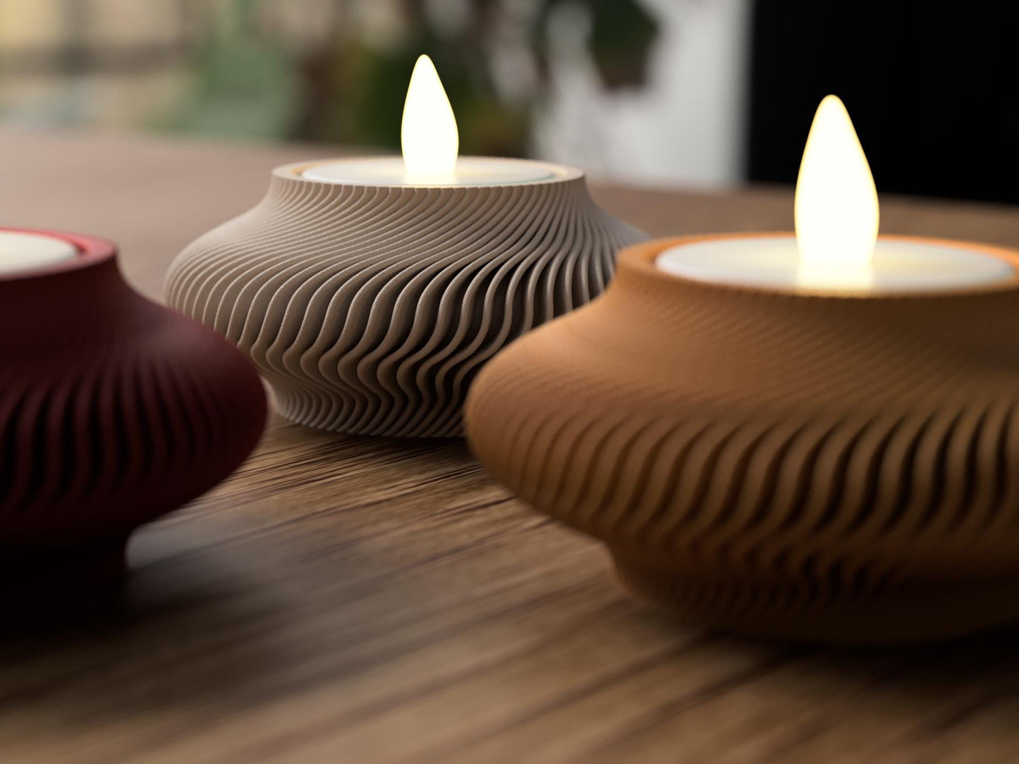 Minimalistischer LED-Teelichthalter im Japandi Stil – Moderner Kerzenhalter aus PLA