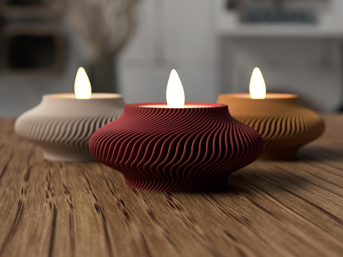 Minimalistischer LED-Teelichthalter im Japandi Stil – Moderner Kerzenhalter aus PLA